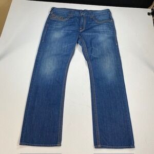 True Religion Straight Old Multi QT Mens Blue Denim Jeans Size 38‎